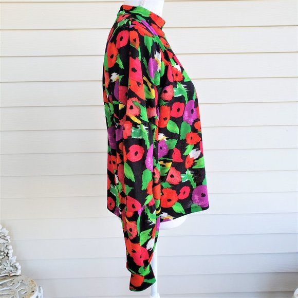 Zara colorful floral long balloon sleeve loose fitting top - Picture 3 of 5